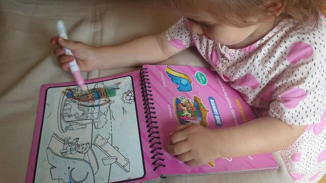 3 year old kid drawing at home.
Kids Drawing House, Girl Painting, Kids Crafts, Kids Education Making 4K Video.