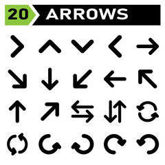 Arrows icon set include arrow, arrows, right, direction, arrow right, up, arrow up, down, arrow down, left, arrow left, transfer, exchange, sync, refresh, synchronize, rotate