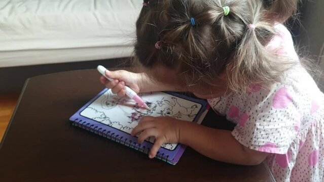 3 year old kid drawing at home.
Kids Drawing House, Girl Painting, Kids Crafts, Kids Education Making 4K Video.