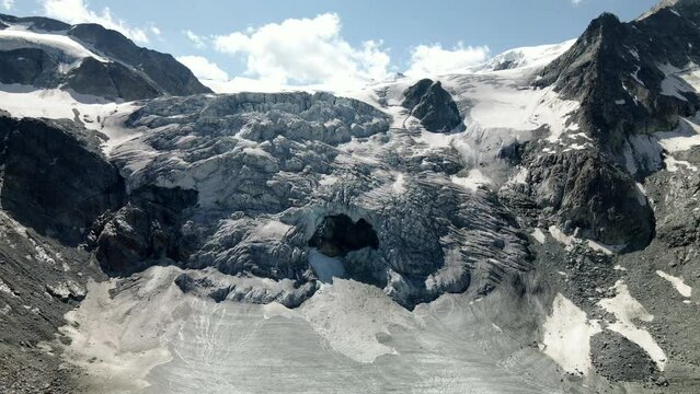 Very close aerial view of a glacier in Zinal, Switzerland