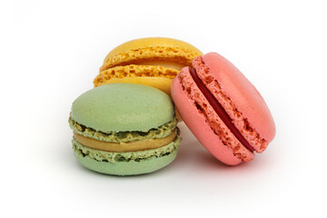 Assorted colorful macaroons isolated on white background
