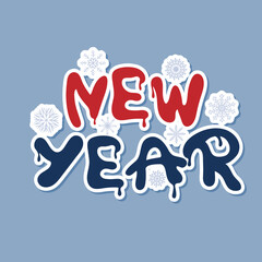 New year sticker with snowflakes. Merry Christmas. Winter Holiday concept. Vector hand drawn illustration design