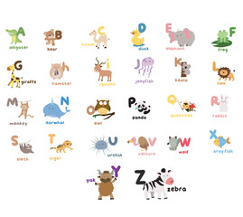 Colorful animal poster. Educational printable worksheet for children. Vector illustrations.