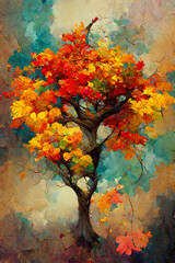 Obraz na płótnie Canvas Illustration of a colorful tree with autumn foliage 