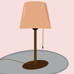 Table bedside brown lamp. Lighting for reading and work. Vector. Flat style.