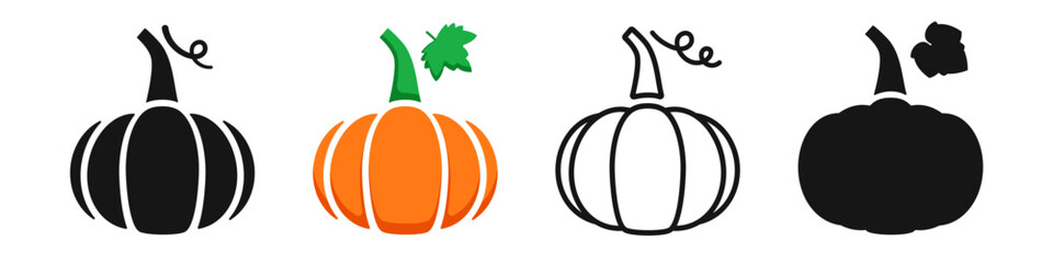 Ripe pumpkin vector set. Orange pumpkin fruit, autumn harvest icon, squash vegetable line sign