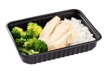 Portion of healthy lunch with rice and chicken