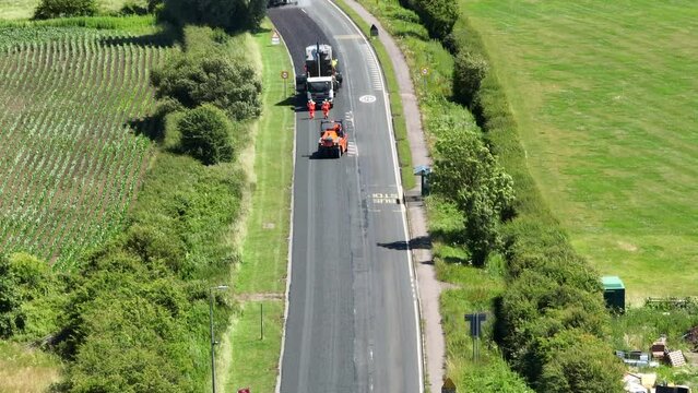Road Resurfacing Aerial View of Surface Dressing Micro Asphalt Process