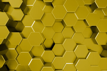 yellow honeycomb hexagon background 3d render illustration