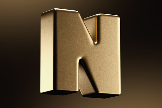 Letter n Gold golden textured 3d letter number on black background isolated illustration rendered