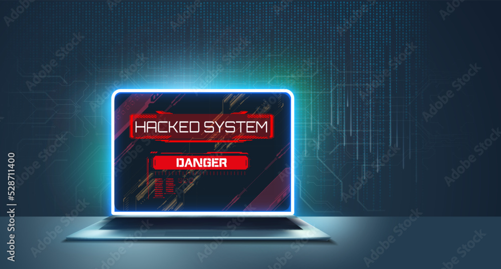 Leinwandbilder The concept of hacking and data privacy violations due to the threat of Internet technologies. System hacking with info message. Background with a code on a blue background and a virus warning.