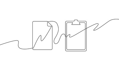Naklejka premium Continuous line drawing of clipboard, check icon, business growth, object one line, single line art, vector illustration