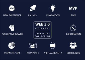 Web 3.0 vector icon set in flat design and dark mode