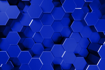 Fototapeta na wymiar blue honeycomb hexagon background 3d render illustration