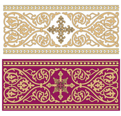 IHS GOLD EMBROIDERY FOR LITURGICAL CLOTHES AND SACRED CEREMONIES. SACRED CATHOLIC SYMBOLS IN ANCIENT STYLE WITH GOLDEN DECORATIONS