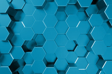 Obraz na płótnie Canvas blue honeycomb hexagon background 3d render illustration