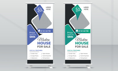 Modern roll up banner design template, abstract background, pull up design, modern x-banner, rectangle size.