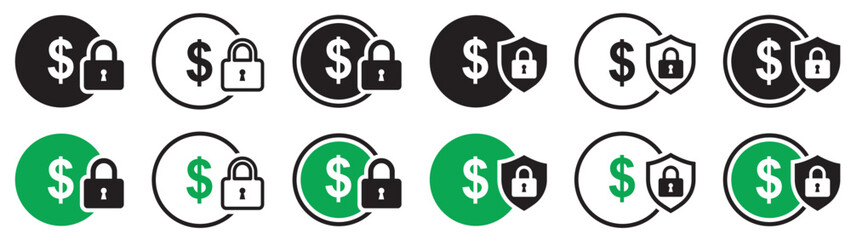 Set of fixed income icons. Save money symbol, fixed price, costs. Vector illustration.