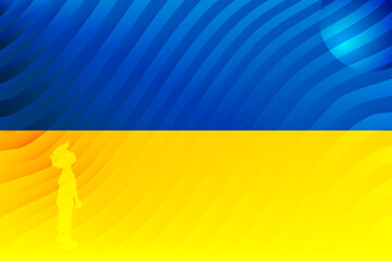 Special design vector pattern ukraine flag. On the national flag of Ukraine is the silhouette of a boy. The child looks at the world. A symbolic meaningful ukrainian war background.