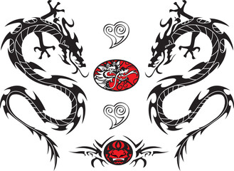 Hand drawn of Tribal Tattoo Dragon , vector illustration