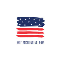 4th of July Banner Vector illustration, USA flag waving with stars on white rays background.
