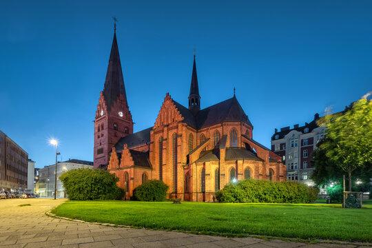 Malmo, Sweden. View Of St. Peters Church At Dusk