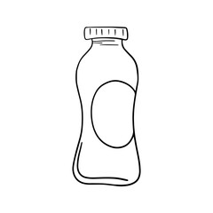 Monochrome image, small plastic bottle for milk, yogurt, copy space, vector cartoon