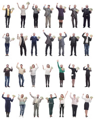 group of successful business people with money isolated