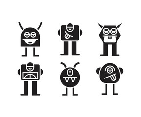 cartoon monster character icons set