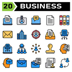 Office business icon set include laptop, document, office, work, device, filed, id card, badge, identification, id, card, chat, message, email, file, list, folder, files, binders, mails, letter