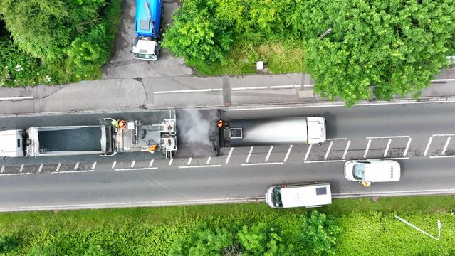Micro Asphalt Road Resurfacing Process Aerial View