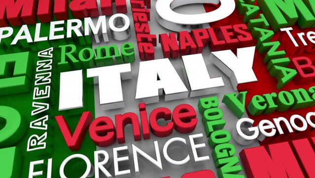 Italy Cities Country Nation Flag Background 3d Animation