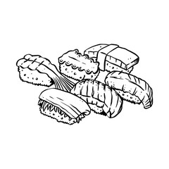 Sushi hand drawn line art illustration design