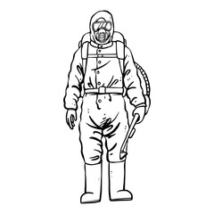 Human wearing personal protective equipment for health and doctor