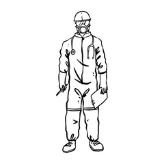 Human wearing personal protective equipment for health and doctor