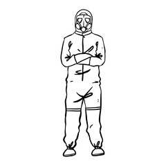 Human wearing personal protective equipment for health and doctor