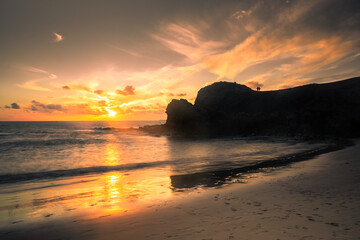 Beautiful sunset over the Atlantic Ocean at Papagayo Beach, Lanzarote,  Canary Islands, Spain