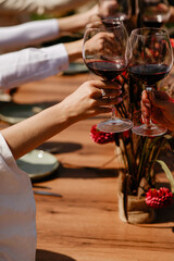 Ukrainian holiday with a buffet and decor on the grass on the street