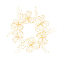 Obraz premium Golden flowers wreath watercolor composition. For wedding invitation, logo, postcards, decor