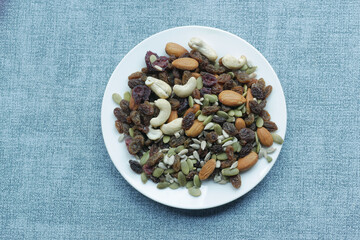 close up of many mixed nuts 