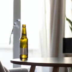 Bottle of Beer on a Table in a Modern Living Room