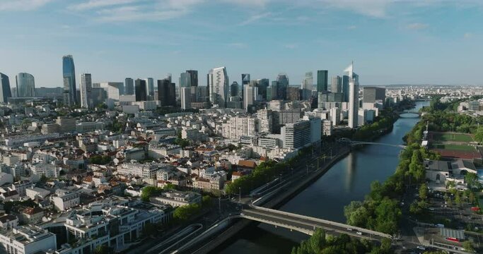 Aerial view. Most Visited Travel European City. Modern parisian business district. French Manhattan