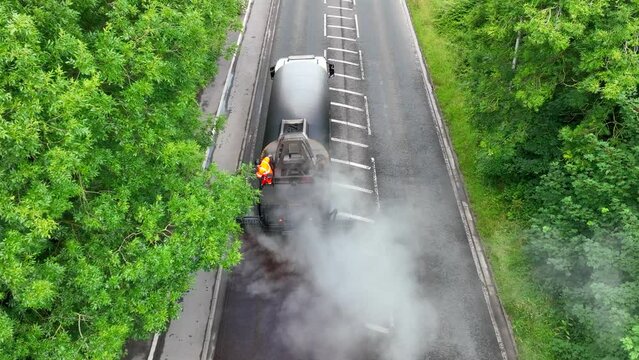 Micro Asphalt Road Resurfacing Process Aerial View