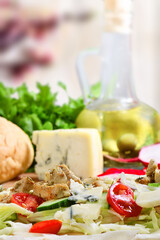 Shawarmas french fries and vegetables on white wooden table