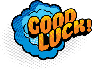 Chat message good luck greeting on cloud half tone