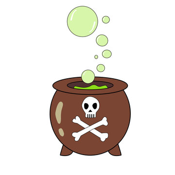 Witches cauldron with bubbling green for Halloween cards. 
halloween element. Vector illustration.
