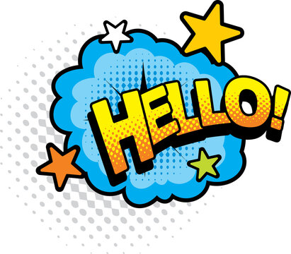 Hello chat message isolated halftone comic label