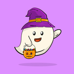 Cute ghost holding candy vector illustration