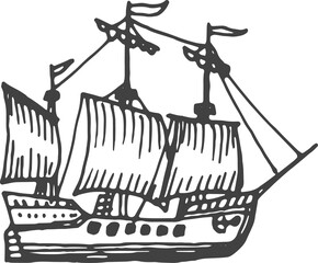 Brigantine vintage sailing ship boat with canvas