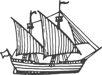 Retro sailing boat with canvas isolated Brigantine